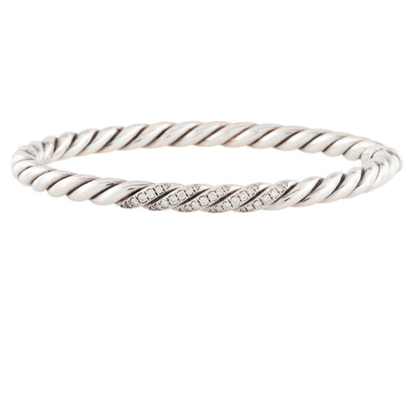 DAVID YURMAN DIAMOND STERLING SILVER 925 HINGED STAX CABLE BRACELET - Picture 3 of 8